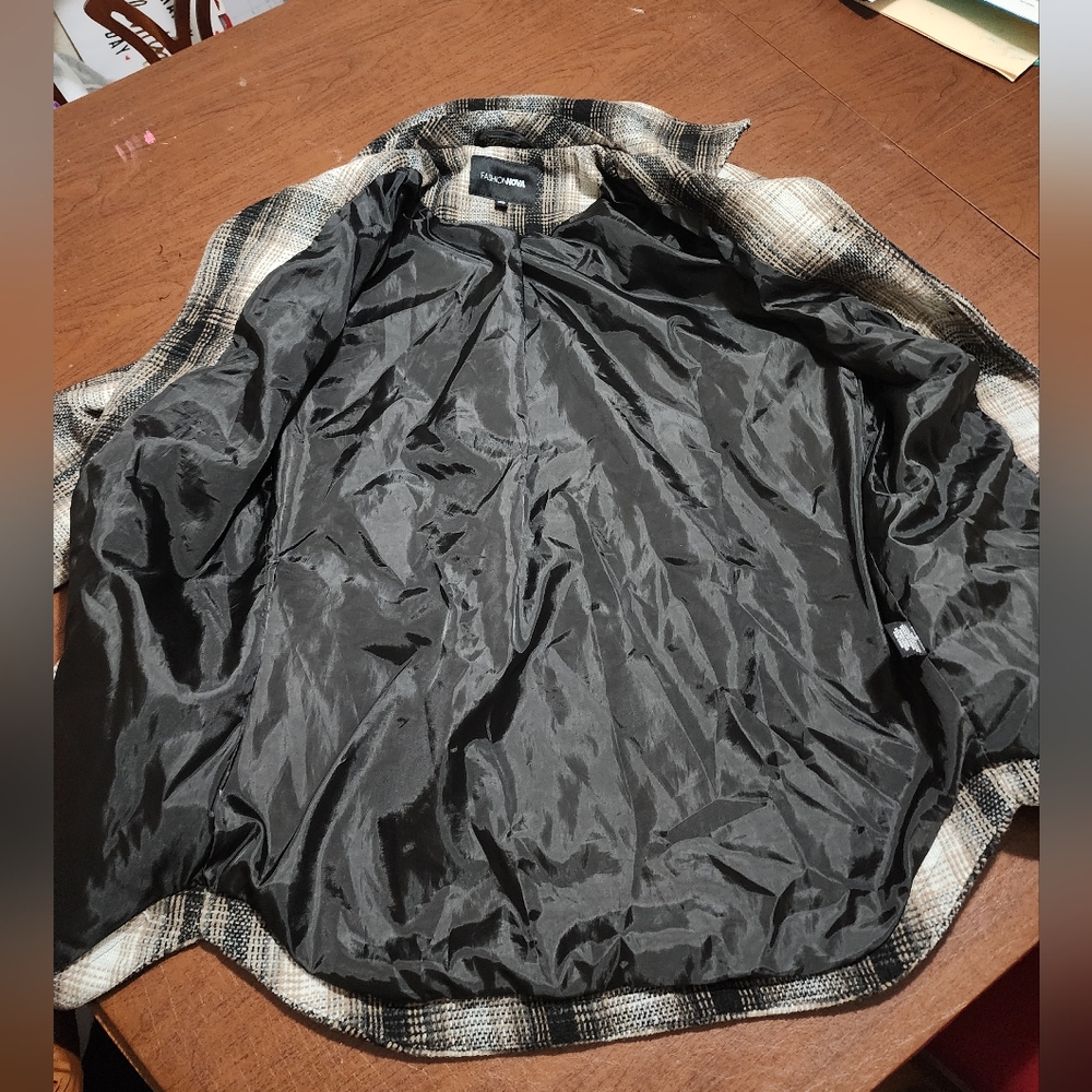 Fashion Nova Black and Cream Checkered Button Down Shirt - Picture 2 of 7